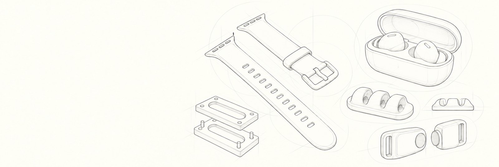 Concept line drawings of silicone product ideas